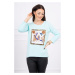 Blouse with 3D graphics and decorative pom pom-mint