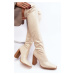 Women's high-heeled boots above the knee, beige Orcella made of eco-leather