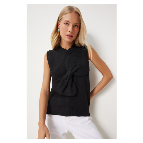 Happiness İstanbul Women's Black Bow Knit Sweater