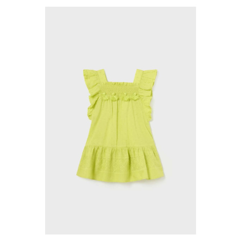 Detské bavlnené šaty Mayoral zelená farba, mini, rovný strih