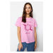 Trendyol Pink 100% Cotton Mystical Printed Basic Crew Neck Knitted T-Shirt