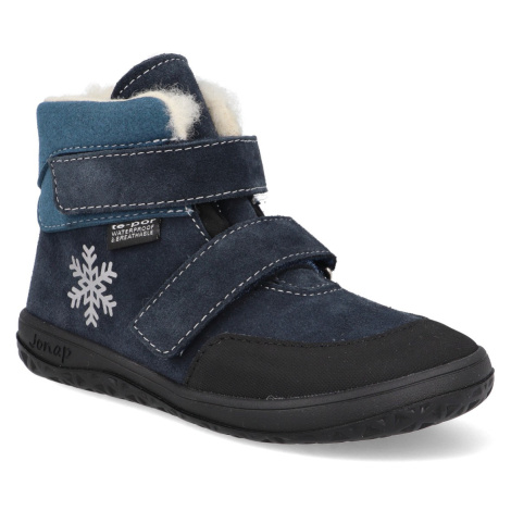 Barefoot detské zimné topánky Jonap - Jerry tmavomodré vločka