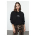 Trendyol Black Oversize/Wide Pattern Embroidered Thick Inside Fleece Knitted Sweatshirt