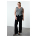 Trendyol Curve Gray Striped V Neck Knitted Plus Size Vest