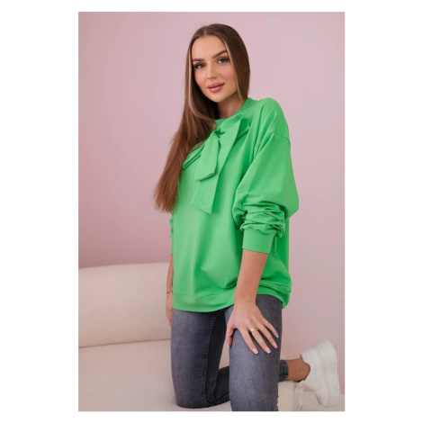 Cotton blouse with bow light green color