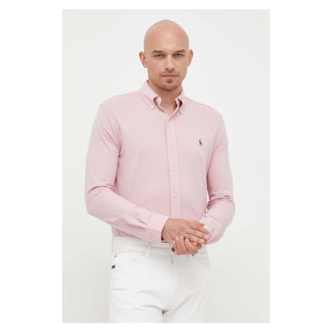 Bavlnená košeľa Polo Ralph Lauren pánska,ružová farba,regular,s golierom button-down,710654408