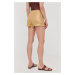 Ľanové šortky Patrizia Pepe dámske, zlatá farba, jednofarebné, vysoký pás