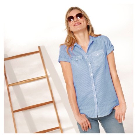 Blancheporte Pruhovaná košeľa s krátkymi rukávmi biela/modrá