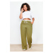 Trendyol Curve Khaki Flexible Waist Wide Leg/Wide Cut Woven Fabric Trousers