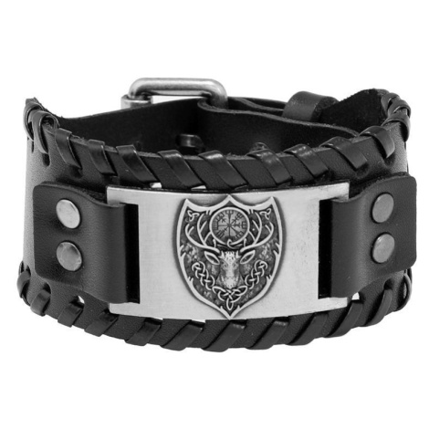 Vintage široký viking náramok Erb jelenia hlava Strieborný