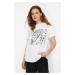 Trendyol White 100% Cotton Foil and Slogan Printed Knitted T-Shirt