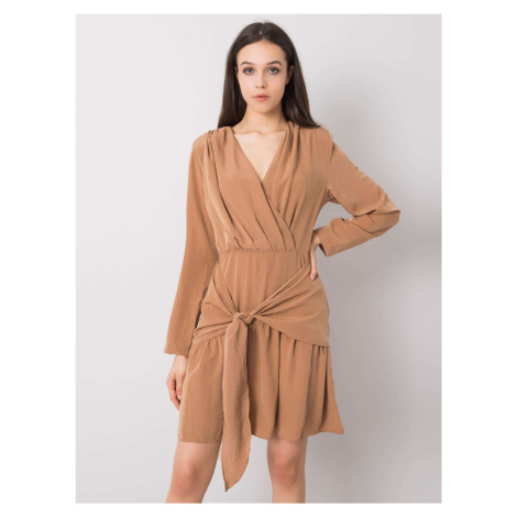 Light brown dress with ruffle by Emmeline RUE PARIS