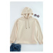 Trendyol Curve Beige Hooded Knitted Sweatshirt