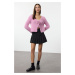 Trendyol Pink Crop Feathered Tie Detail Knitwear Cardigan