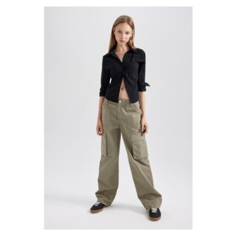 DEFACTO Gabardine Trousers Straight Fit Standard Length High Waist Cargo Pocket