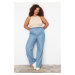 Trendyol Curve Blue High Waist Summer Wide Cut Tencel Plus Size Denim Jeans