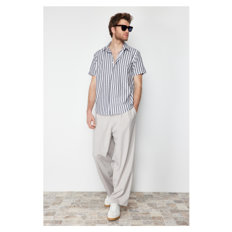 Trendyol Gray Slim Fit Striped Shirt Short Sleeve