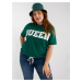 Dark green oversized cotton blouse with slogan