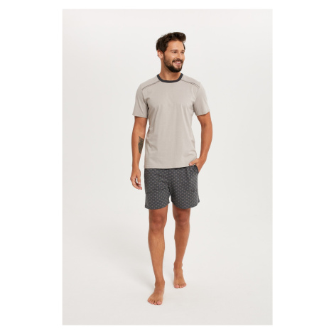 Men's pyjamas Abel, short sleeves, short legs - beige/print Italian Fashion