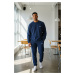 Trendyol Indigo Oversize/Wide Cut Text Printed Warm Sweatshirt Tracksuit