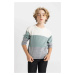 DEFACTO Boy's Crew Neck Color Block Knitwear Sweater