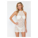 Trendyol Ecru Fitted Mini Knitwear Backless Beach Dress