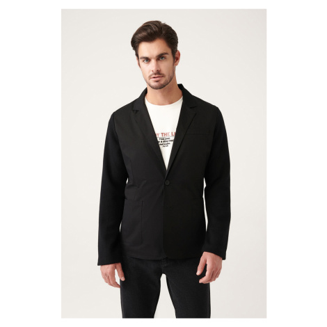 Avva Men's Black Monochrome Collar Unlined Sweater Detailed Slim Fit Slim Fit Jacket