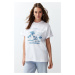 Trendyol White Premium Crew Neck Oversize/Wide Cut Landscape Printed Knitted T-Shirt