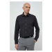 Bavlnená košeľa Seidensticker pánska, čierna farba, slim, s klasickým golierom, 01.693690
