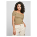 Women's t-shirt in khaki color with a stretched shoulder