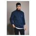 DEFACTO Navy Blue Regular Fit Stand Collar Half Zipper Printed Sweatshirt