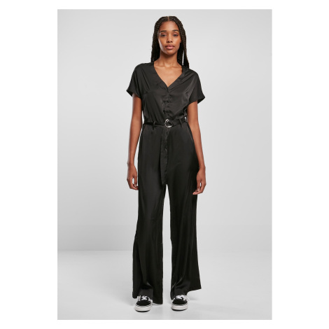 Women's satin jumpsuit with a wide belt in black Urban Classics