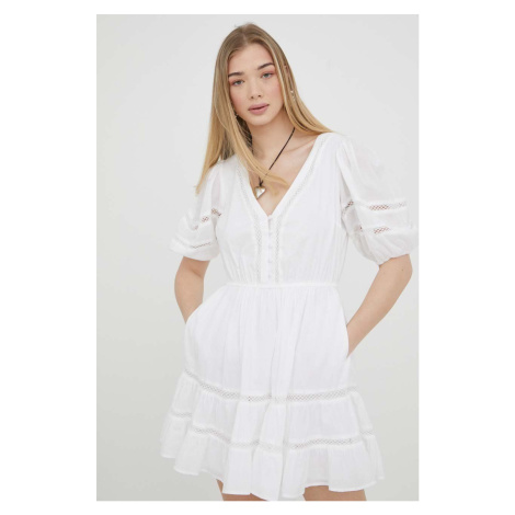 Bavlnené šaty Abercrombie & Fitch biela farba, mini, áčkový strih