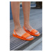 Madamra Women's Orange Puffy Pile Sandals