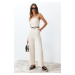 Trendyol Beige Strapless Collar Linen Look Maxi Woven Jumpsuit