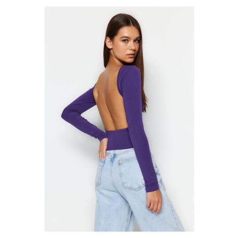 Trendyol Purple Deep Backless Fitted Cotton Stretchy Knitted Blouse