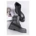 Čierne kožené členkové šnurovacie topánky 2-25261