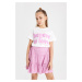 DEFACTO Girls Crew Neck Printed Short Sleeve T-Shirt