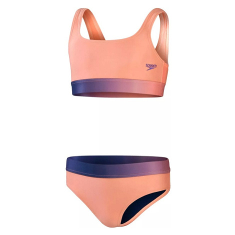 Speedo contrast band 2 piece girl soft coral/miami lilac