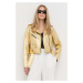 Kožená bunda MICHAEL Michael Kors dámska, zlatá farba, prechodná,