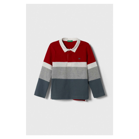 Detská bavlnená košeľa s dlhým rukávom United Colors of Benetton červená farba, vzorovaný