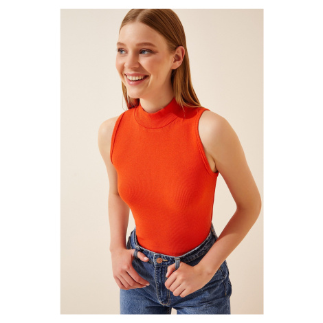 Happiness İstanbul Women's Orange Turtleneck Cotton Knitted Blouse