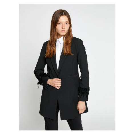 Koton Blazer Jacket Sleeve Feather Detail Single Button