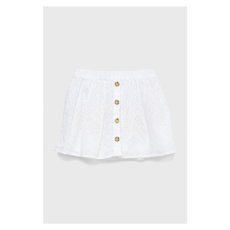 Dievčenská bavlnená sukňa United Colors of Benetton biela farba, mini, áčkový strih