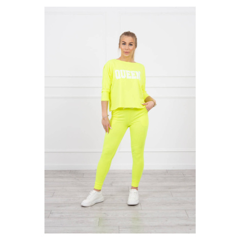 Set with yellow neon print Queen