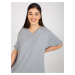 Plain grey blouse of larger size with V-neck