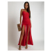Red summer jumpsuit with slits