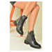 Fox Shoes Black Genuine Leather Women's Daily Boots Boots