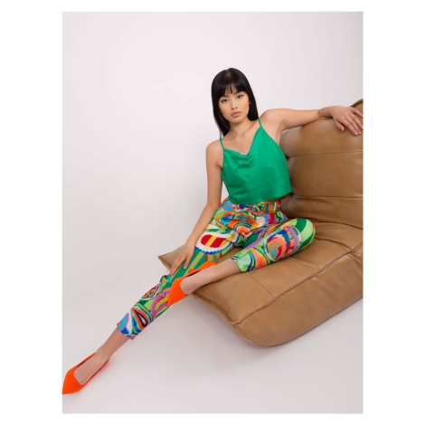 Women's Green Cigarette Trousers with Strap