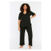 Trendyol Curve Black V-Neck Knitted Pajamas Set